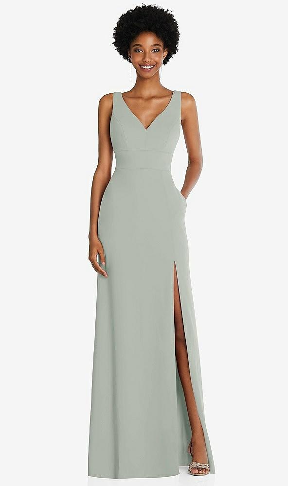 square low-back a-line dress with front slit and pockets