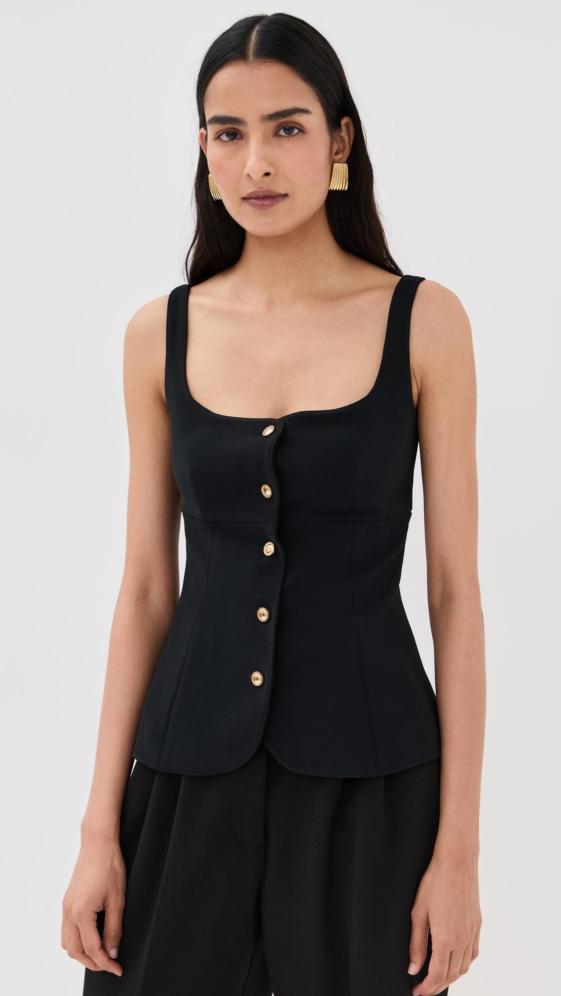 square neck button front top
