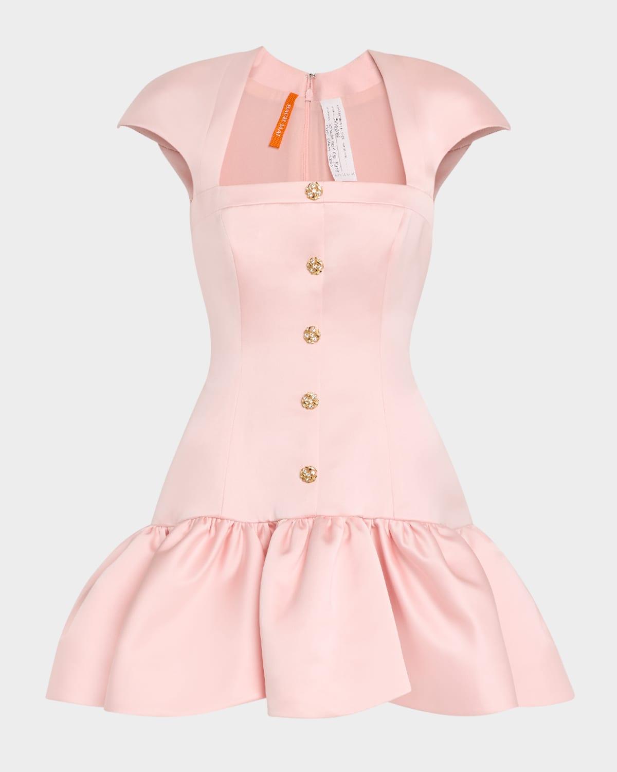 square-neck cap-sleeve volant ruffle mini dress