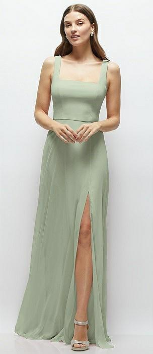 square neck chiffon maxi dress with circle skirt