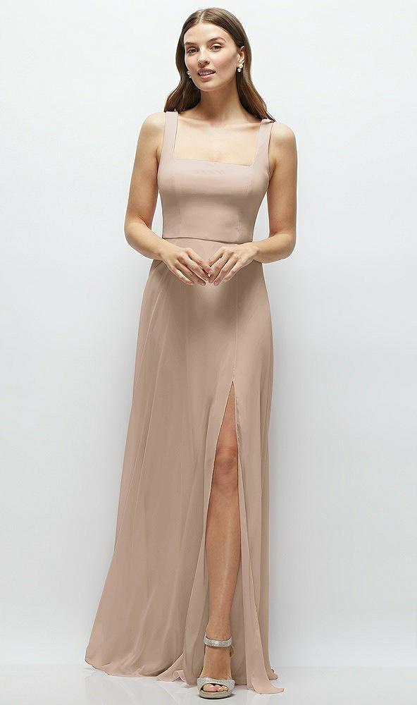 square neck chiffon maxi dress with circle skirt
