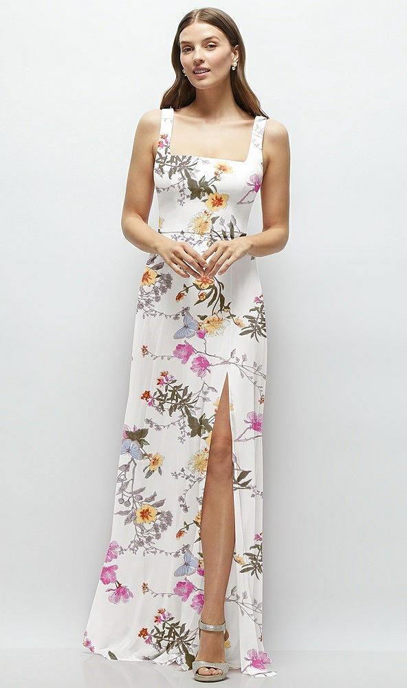 square neck chiffon maxi dress with circle skirt