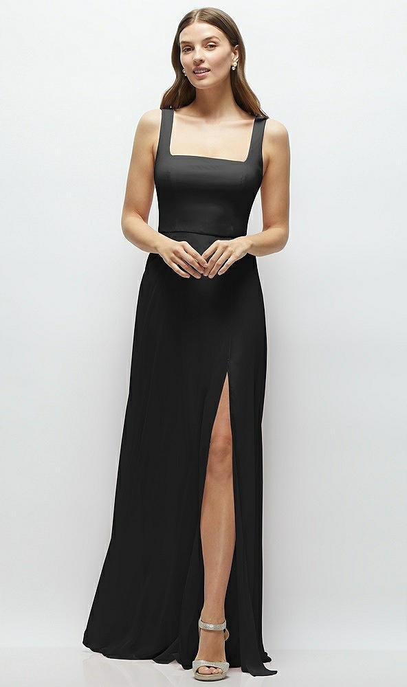 square neck chiffon maxi dress with circle skirt