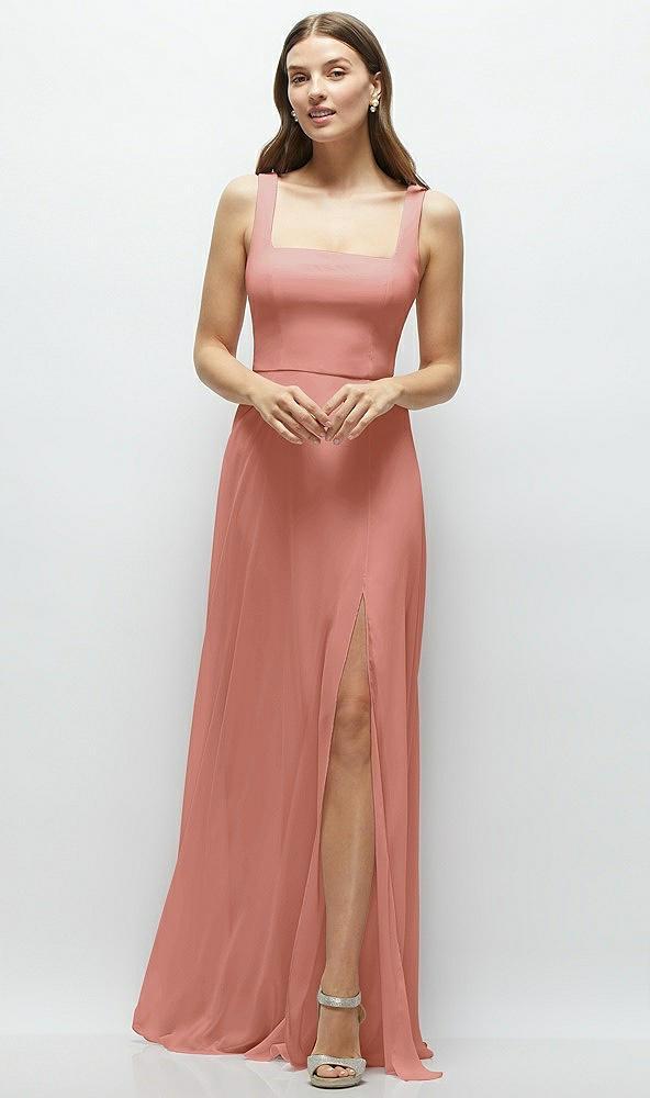 square neck chiffon maxi dress with circle skirt