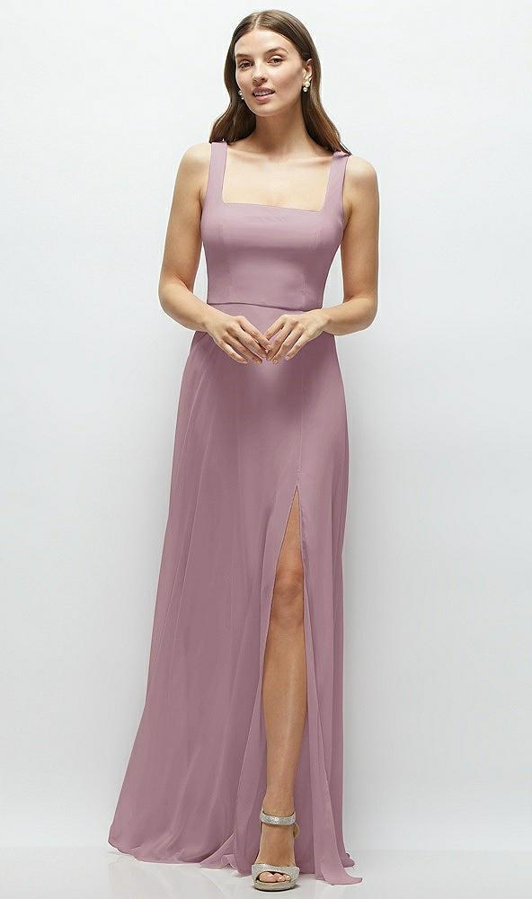 square neck chiffon maxi dress with circle skirt