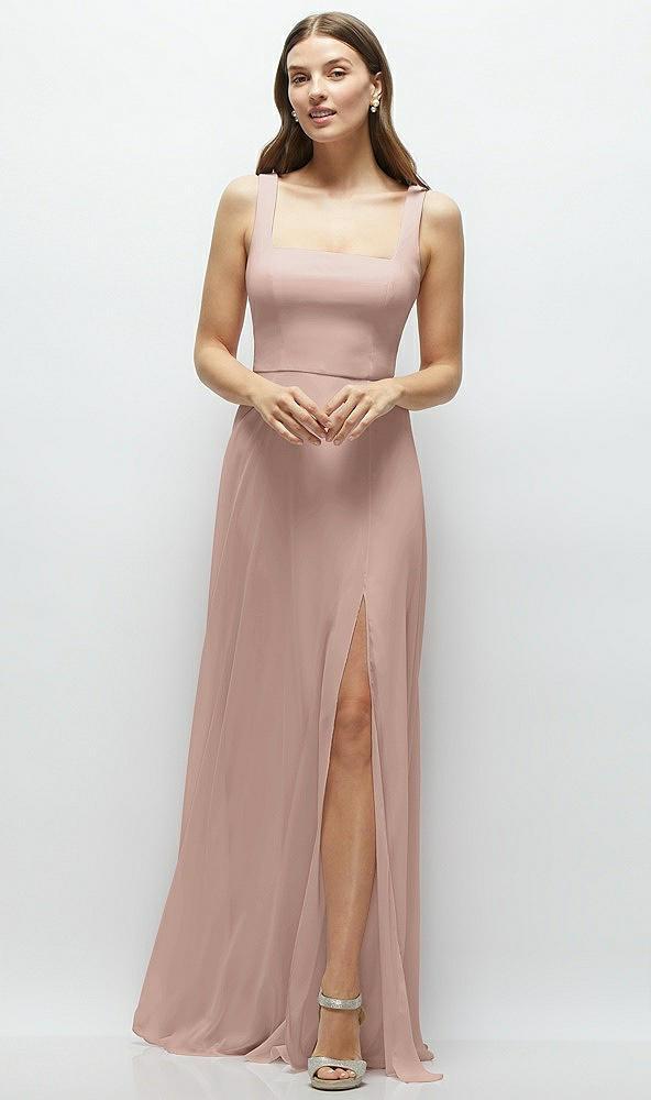 square neck chiffon maxi dress with circle skirt