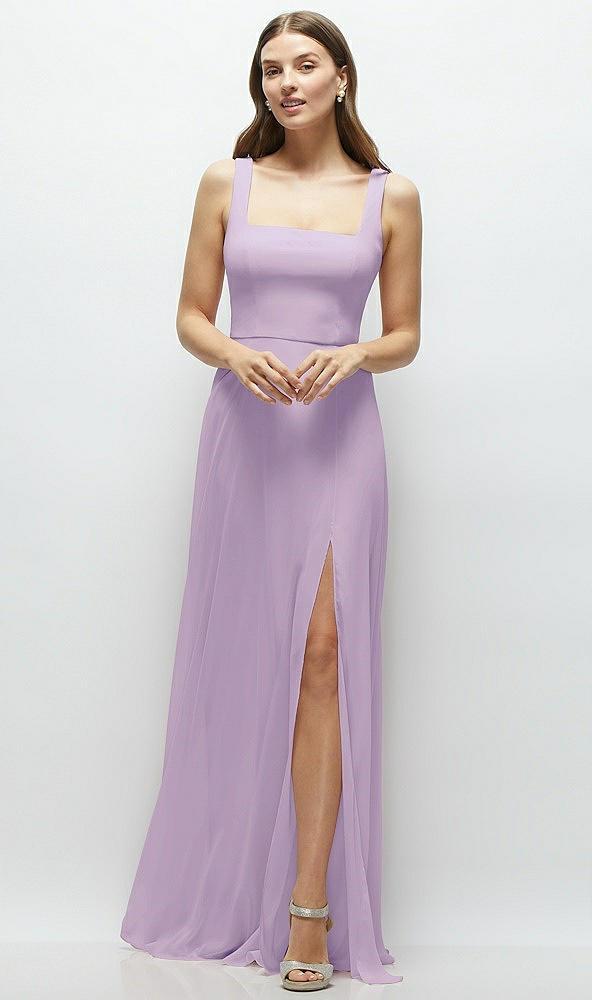 square neck chiffon maxi dress with circle skirt
