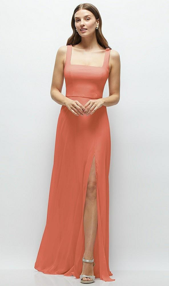 square neck chiffon maxi dress with circle skirt