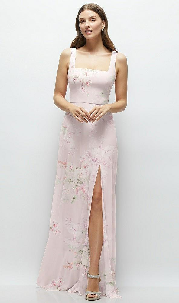 square neck chiffon maxi dress with circle skirt