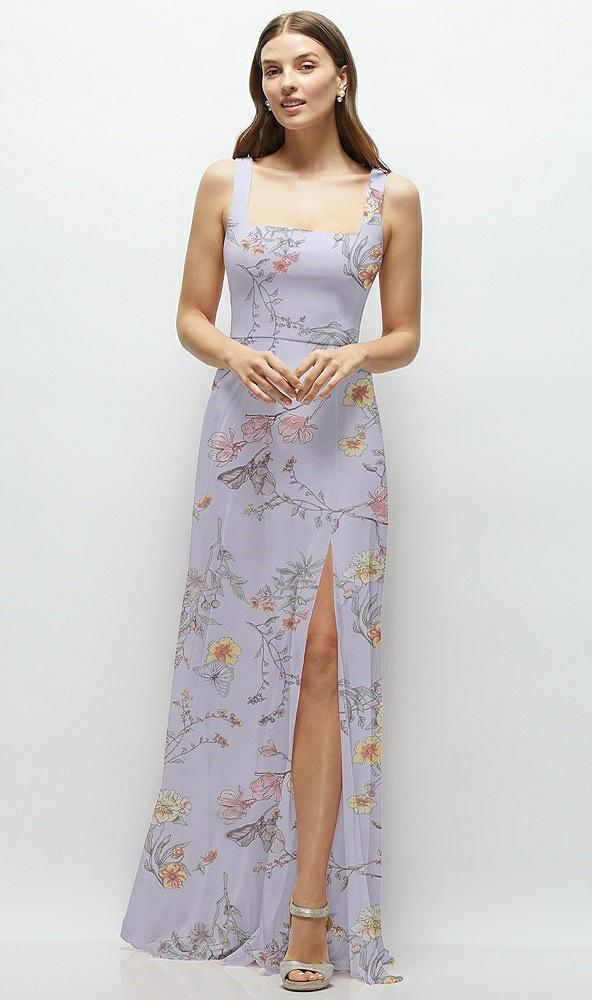 square neck chiffon maxi dress with circle skirt