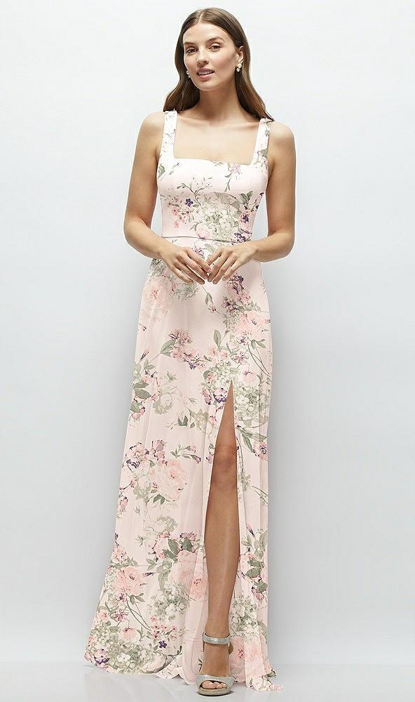square neck chiffon maxi dress with circle skirt