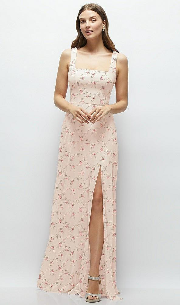 square neck chiffon maxi dress with circle skirt