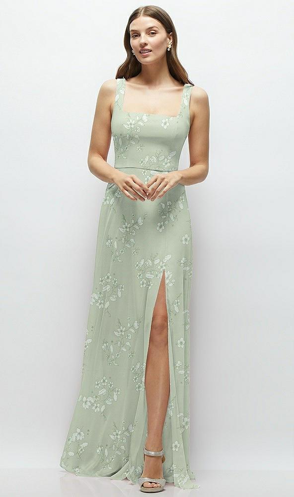 square neck chiffon maxi dress with circle skirt