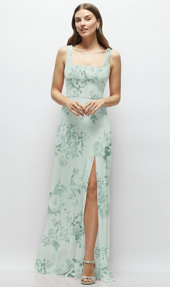 square neck chiffon maxi dress with circle skirt
