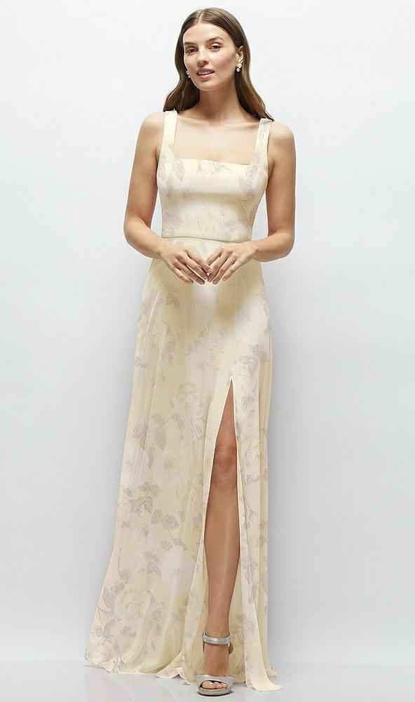 square neck chiffon maxi dress with circle skirt