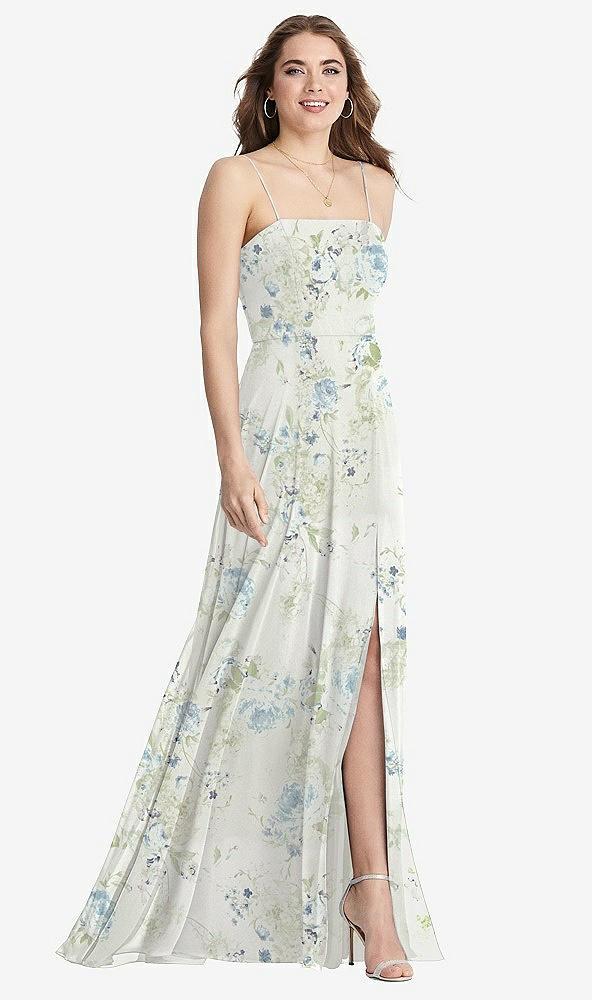 square neck chiffon maxi dress with front slit - elliott