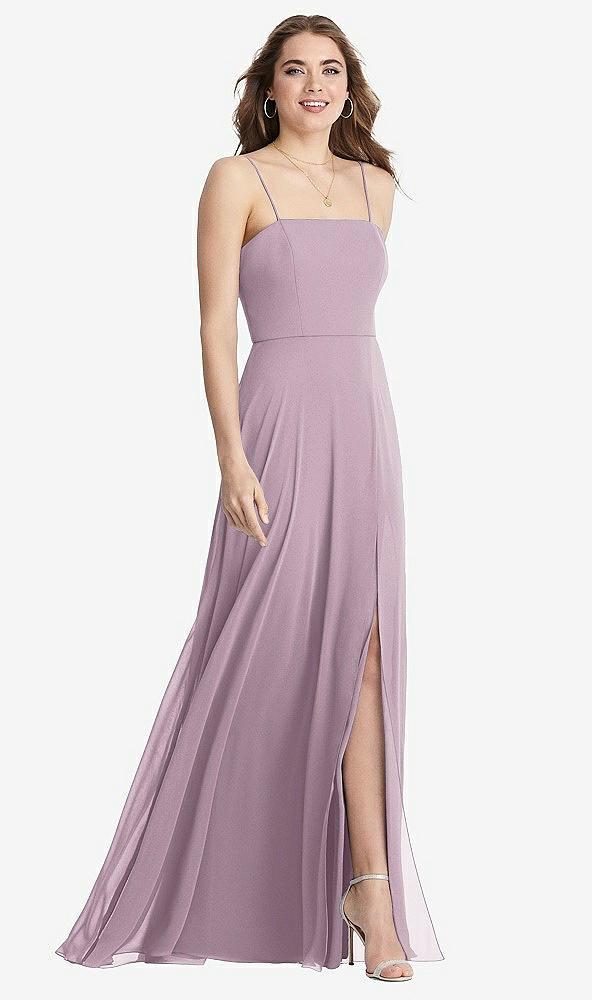 square neck chiffon maxi dress with front slit - elliott