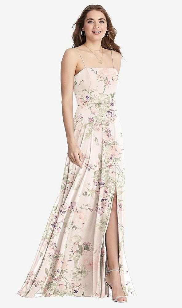 square neck chiffon maxi dress with front slit - elliott