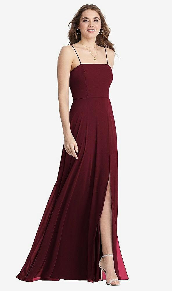 square neck chiffon maxi dress with front slit - elliott