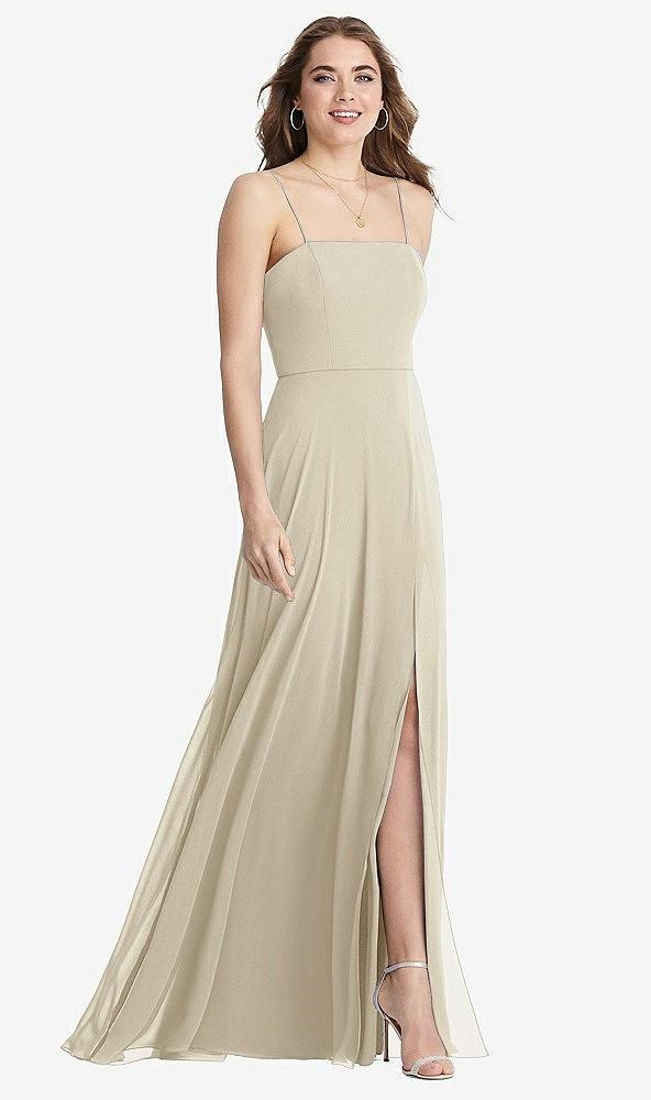 square neck chiffon maxi dress with front slit - elliott