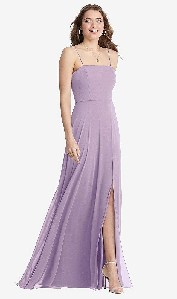square neck chiffon maxi dress with front slit - elliott