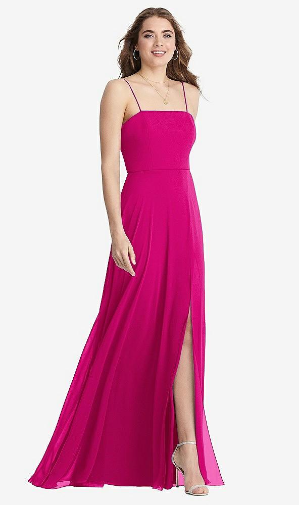 square neck chiffon maxi dress with front slit - elliott