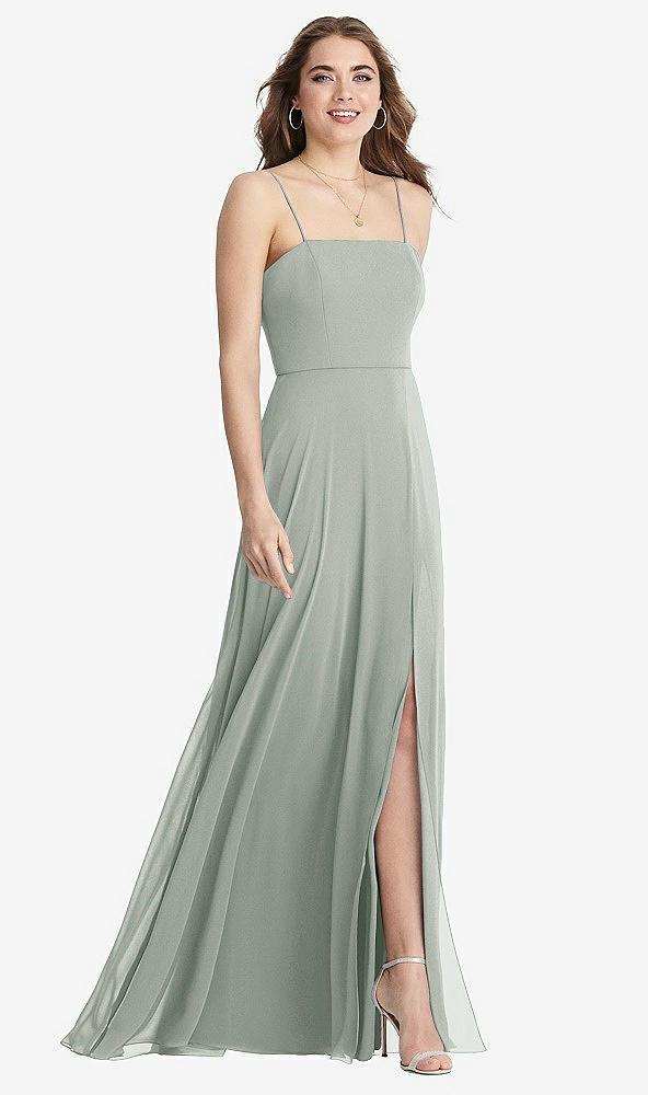 square neck chiffon maxi dress with front slit - elliott