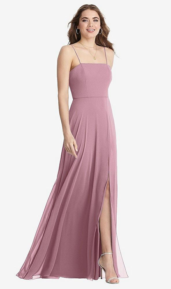square neck chiffon maxi dress with front slit - elliott