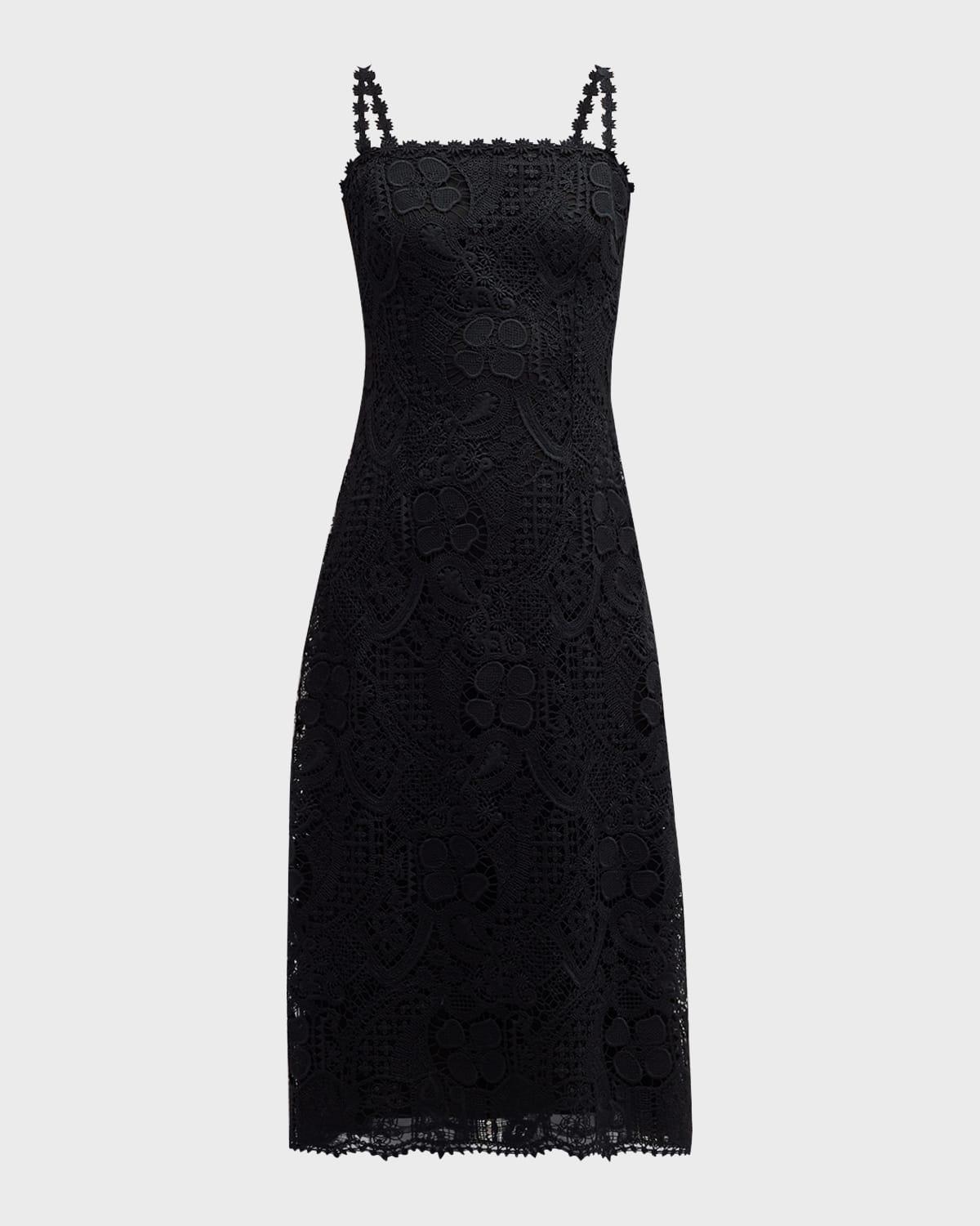 square-neck crochet lace midi dress