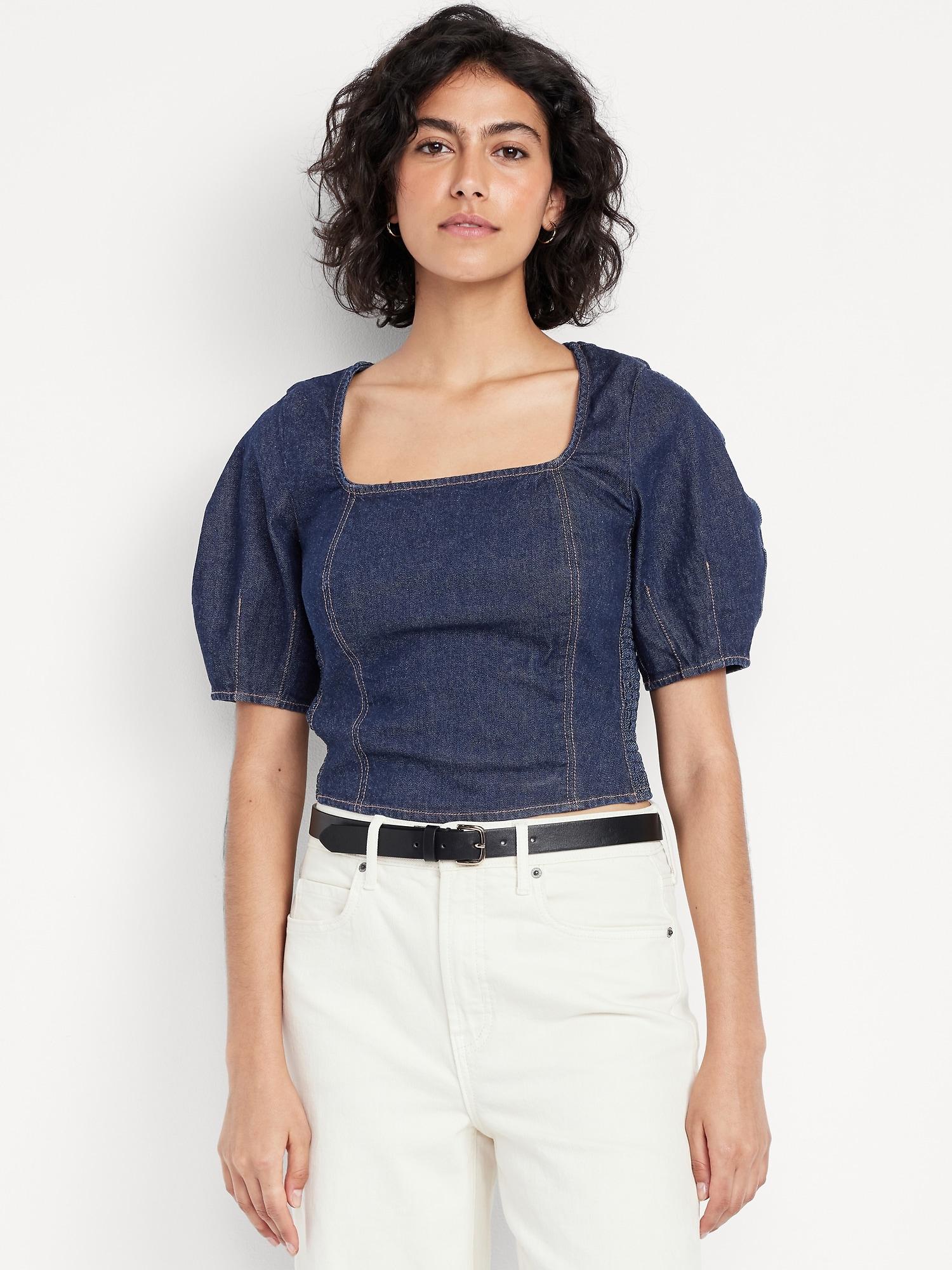 square-neck denim crop top
