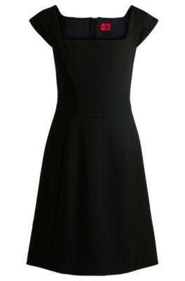 square-neck dress in stretch fabric- black women's business dresses