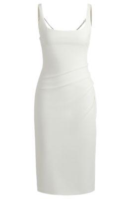 square-neck dress with gathered details- white women's day dresses