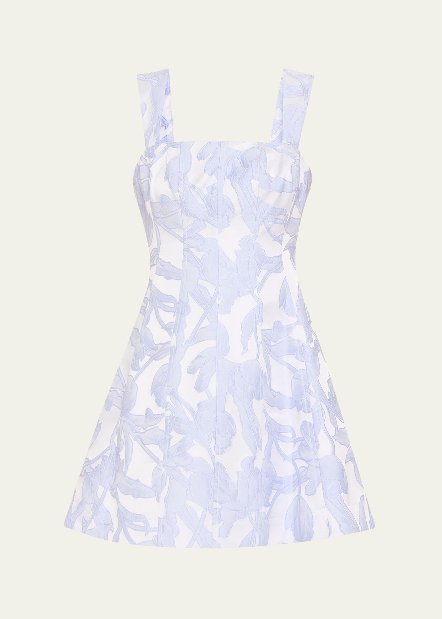 square-neck floral jacquard mini dress
