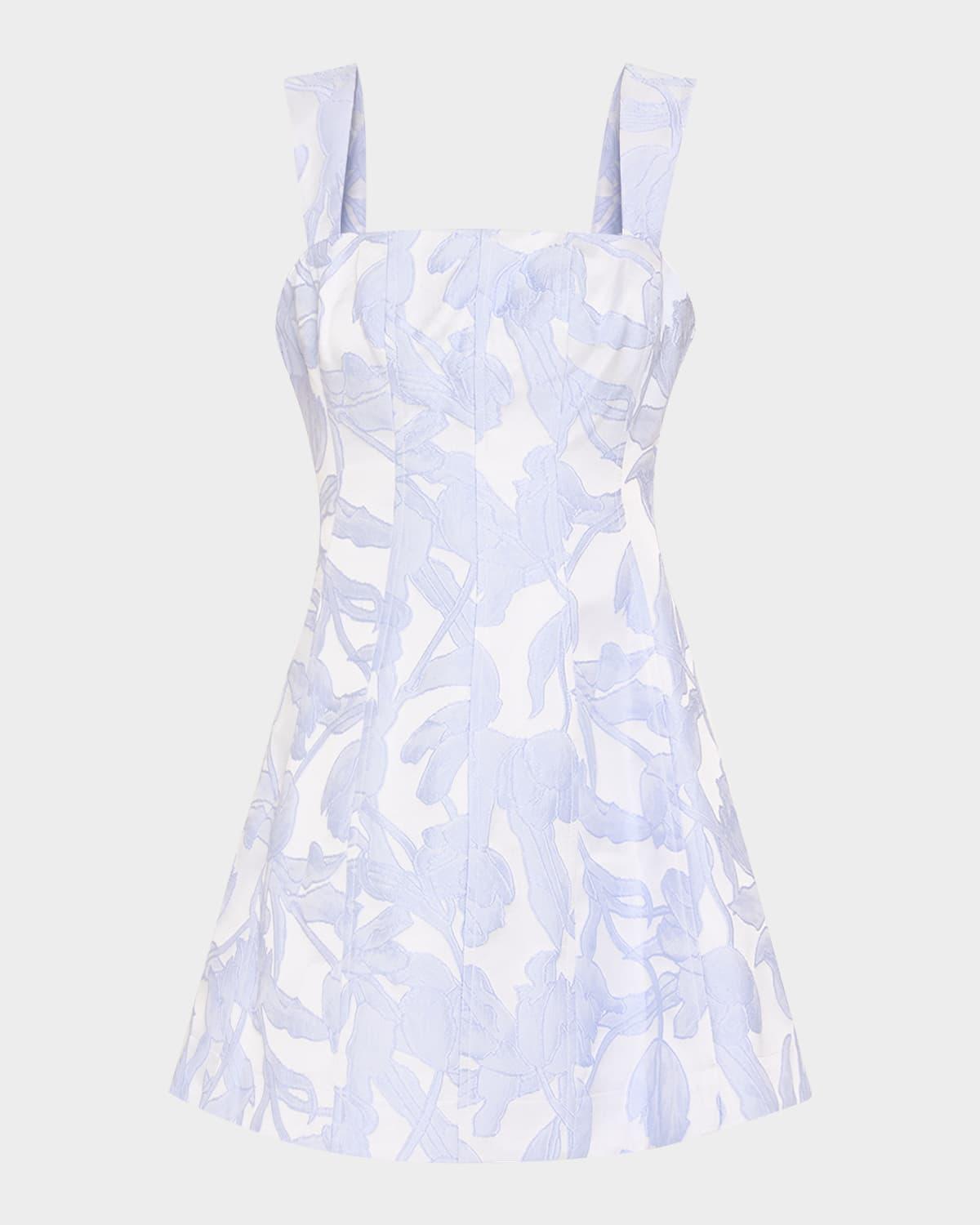 square-neck floral jacquard mini dress