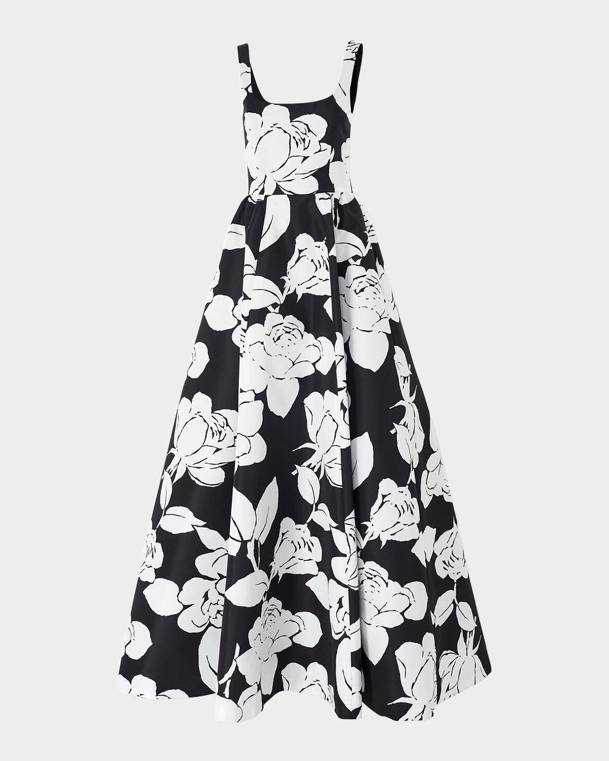 square-neck flower sleeveless ball gown