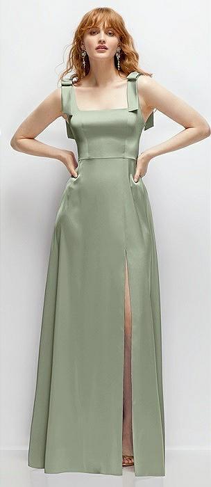 square neck fluid satin maxi dress with bow straps
