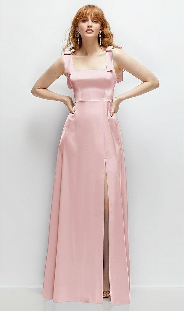 square neck fluid satin maxi dress with bow straps