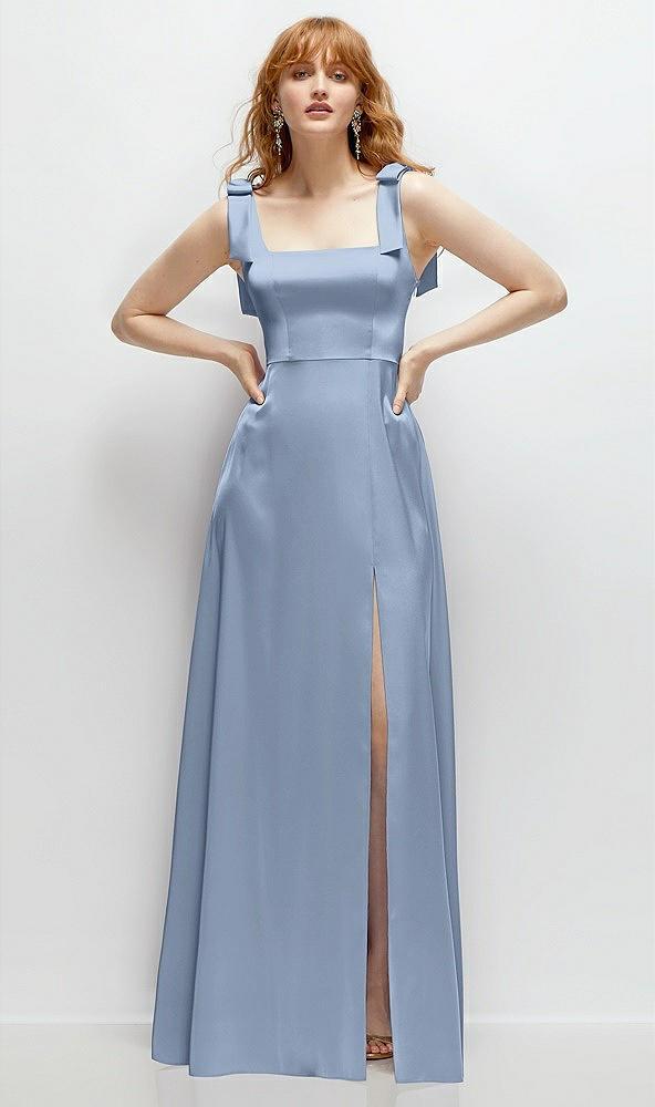 square neck fluid satin maxi dress with bow straps