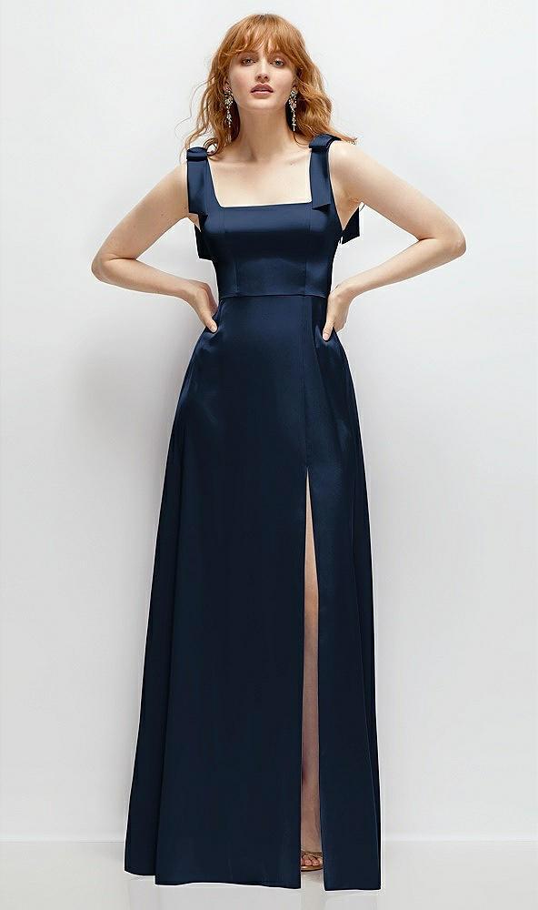 square neck fluid satin maxi dress with bow straps