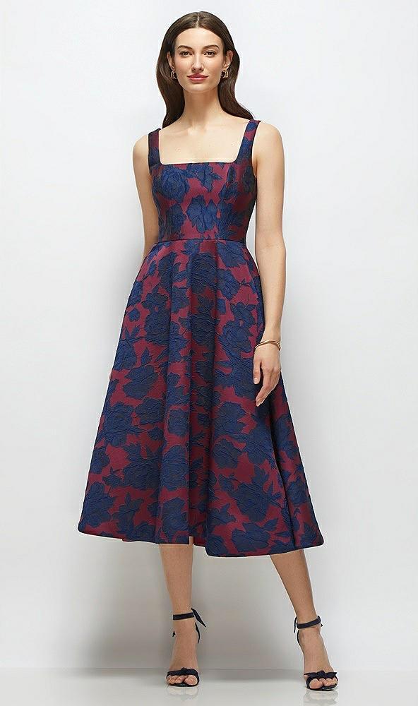 square neck heritage floral jacquard midi dress