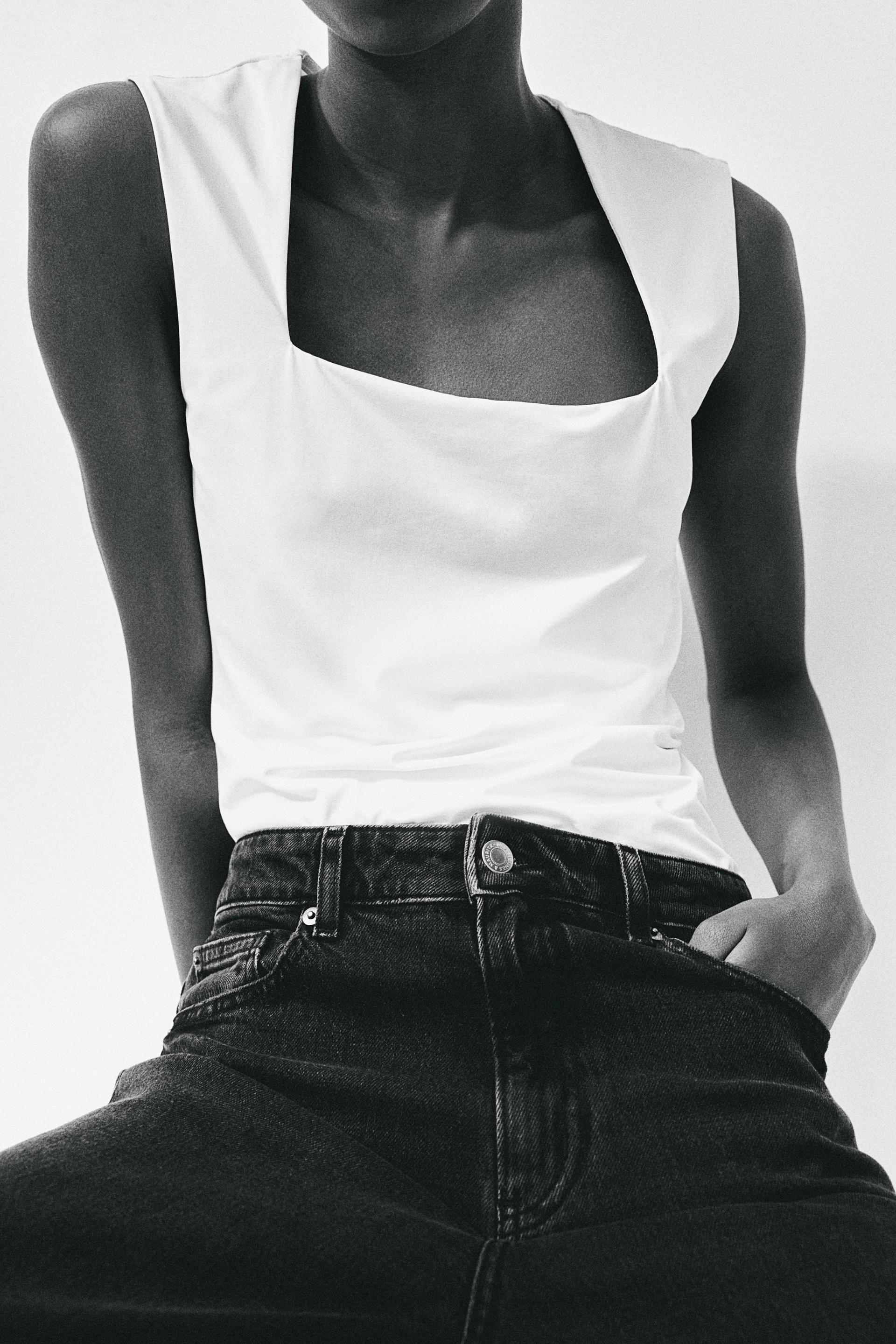 square-neck jersey top