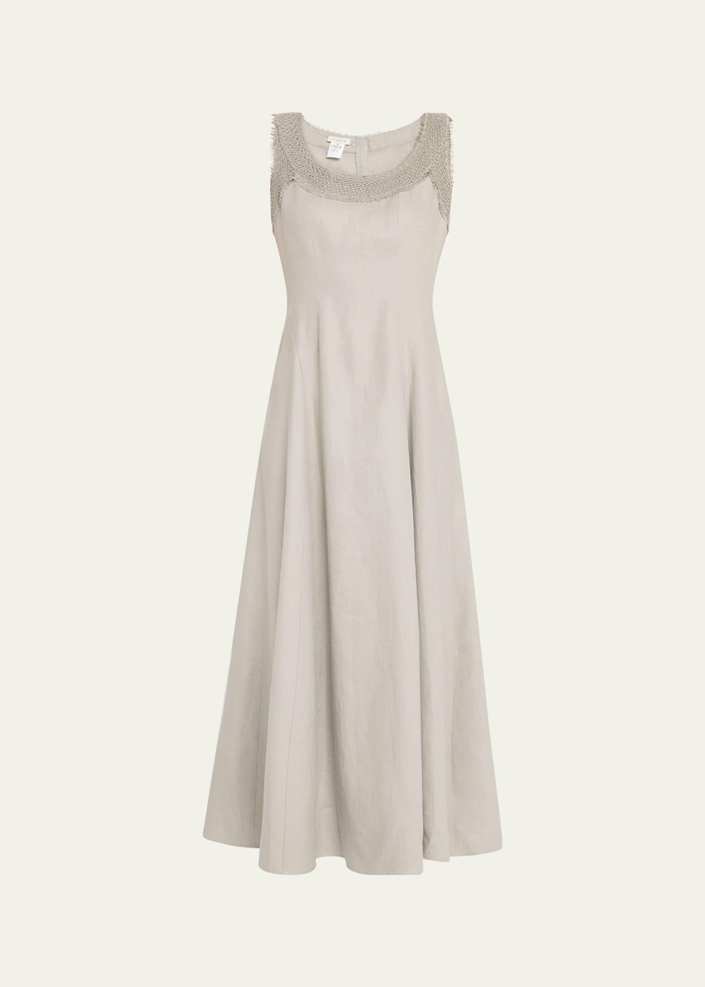 square-neck linen dress with knit trim