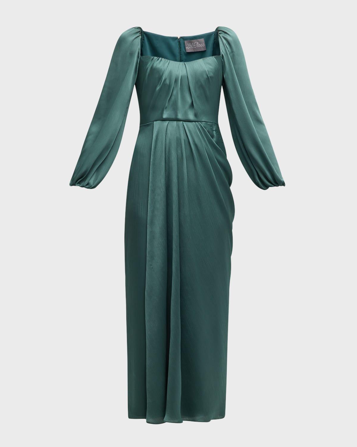 square-neck long-sleeve draped midi dress