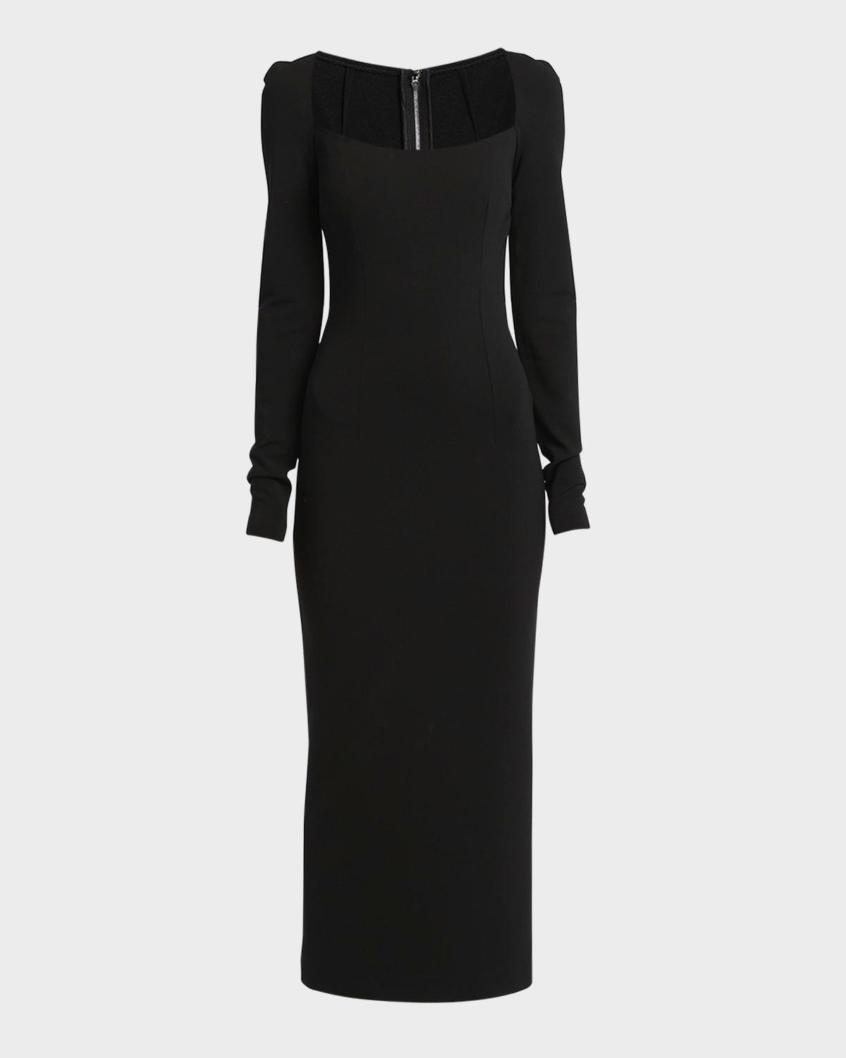 square-neck long-sleeve milano jersey midi dress