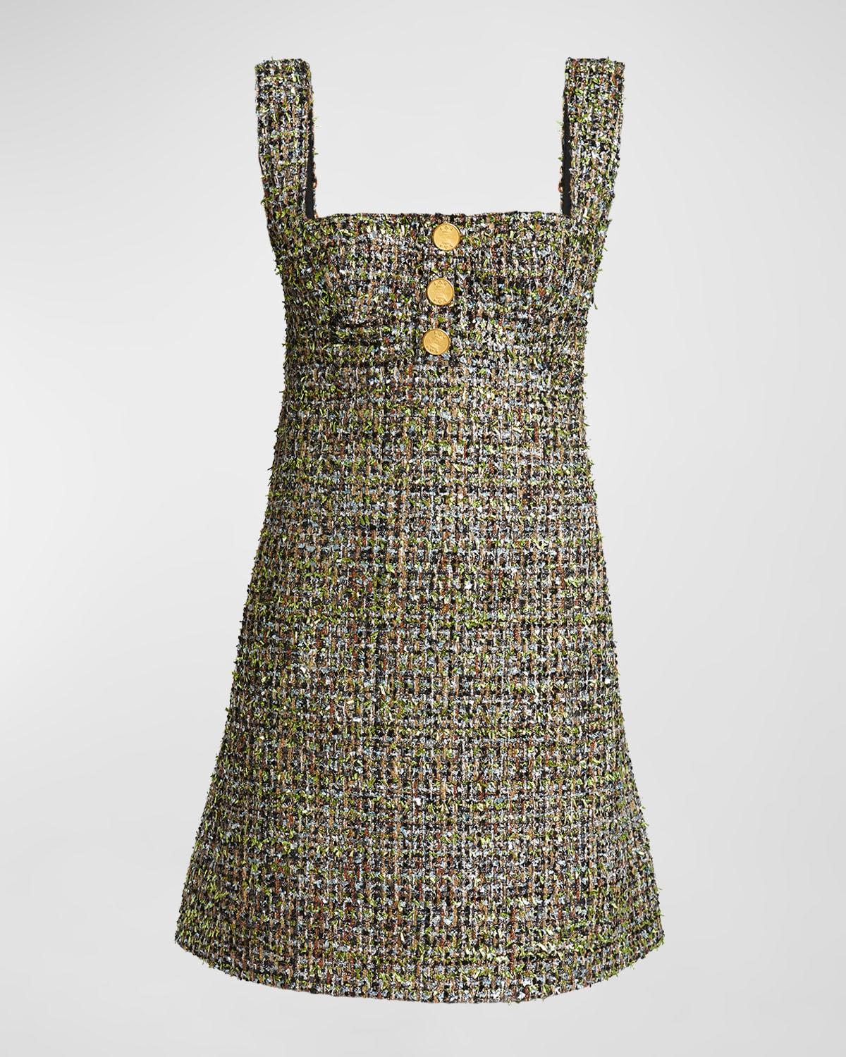 square-neck metallic eyelash tweed sleeveless mini dress