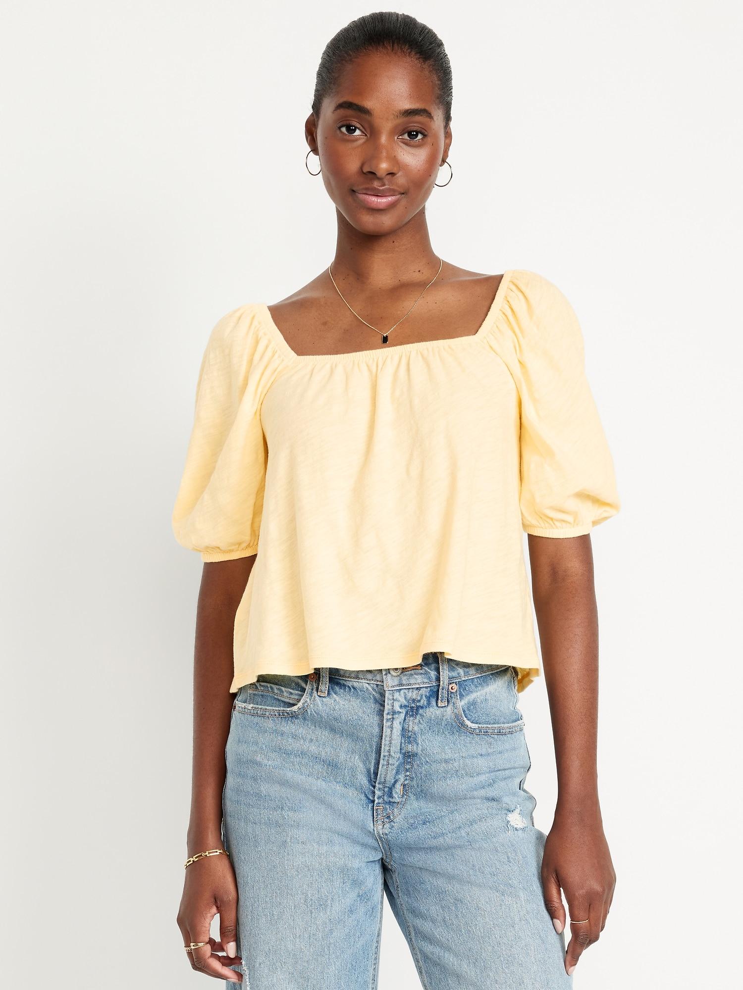 square-neck puff-sleeve top