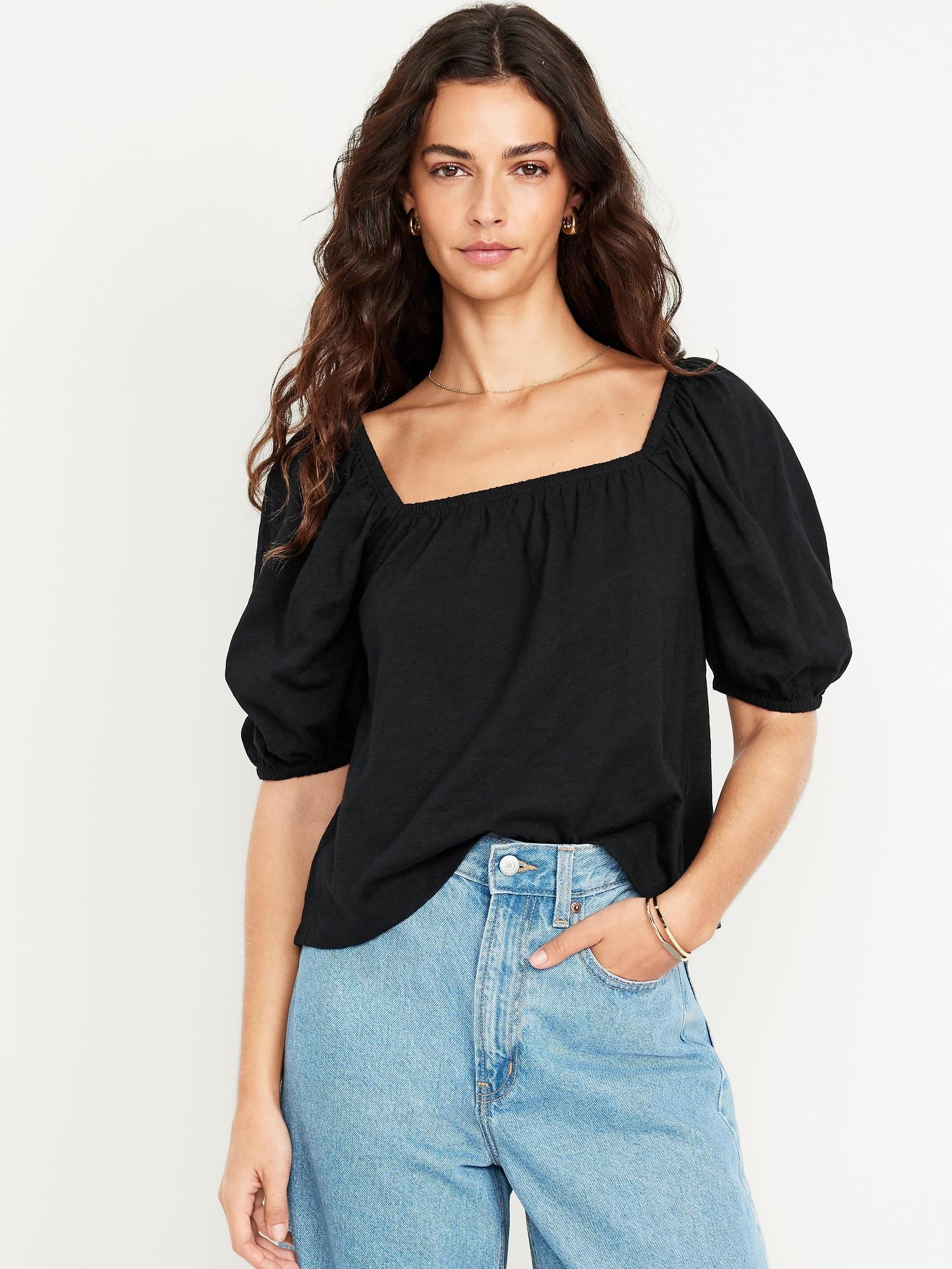 square-neck puff-sleeve top