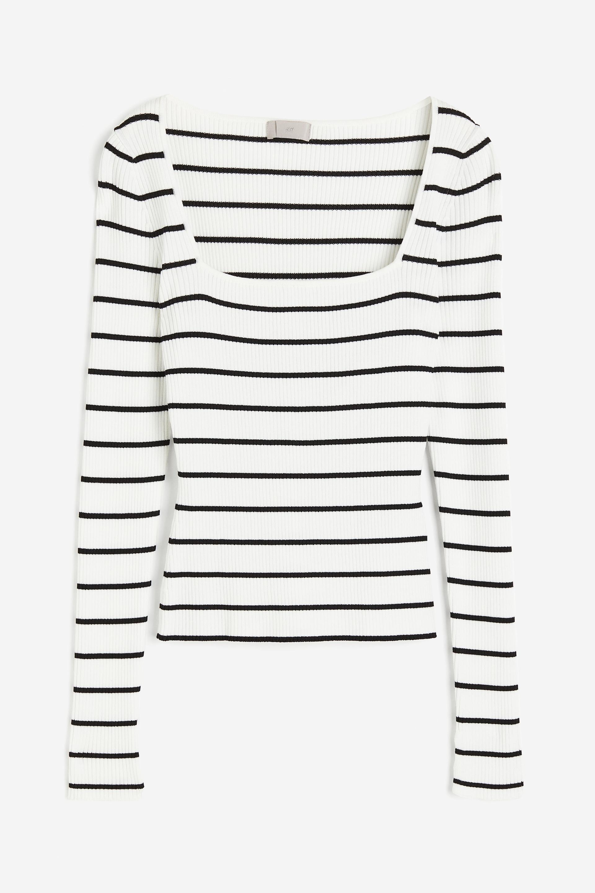 square-neck rib-knit top