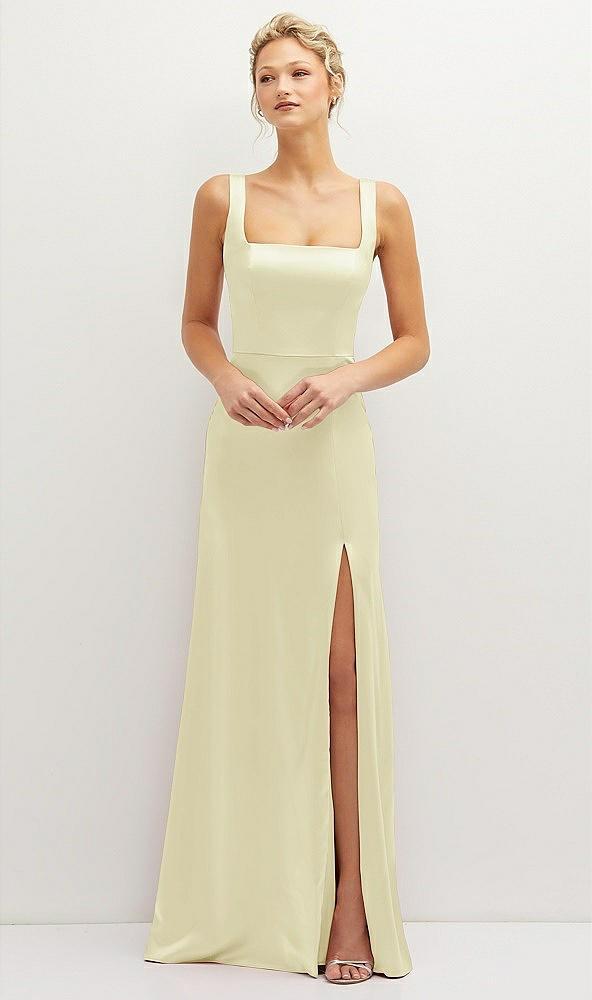 square-neck satin a-line maxi dress with front slit