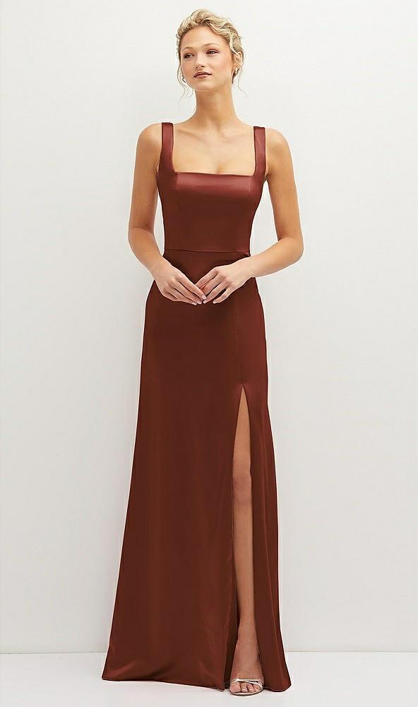 square-neck satin a-line maxi dress with front slit